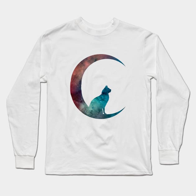 Cat Sitting On The Moon Long Sleeve T-Shirt by TheJollyMarten